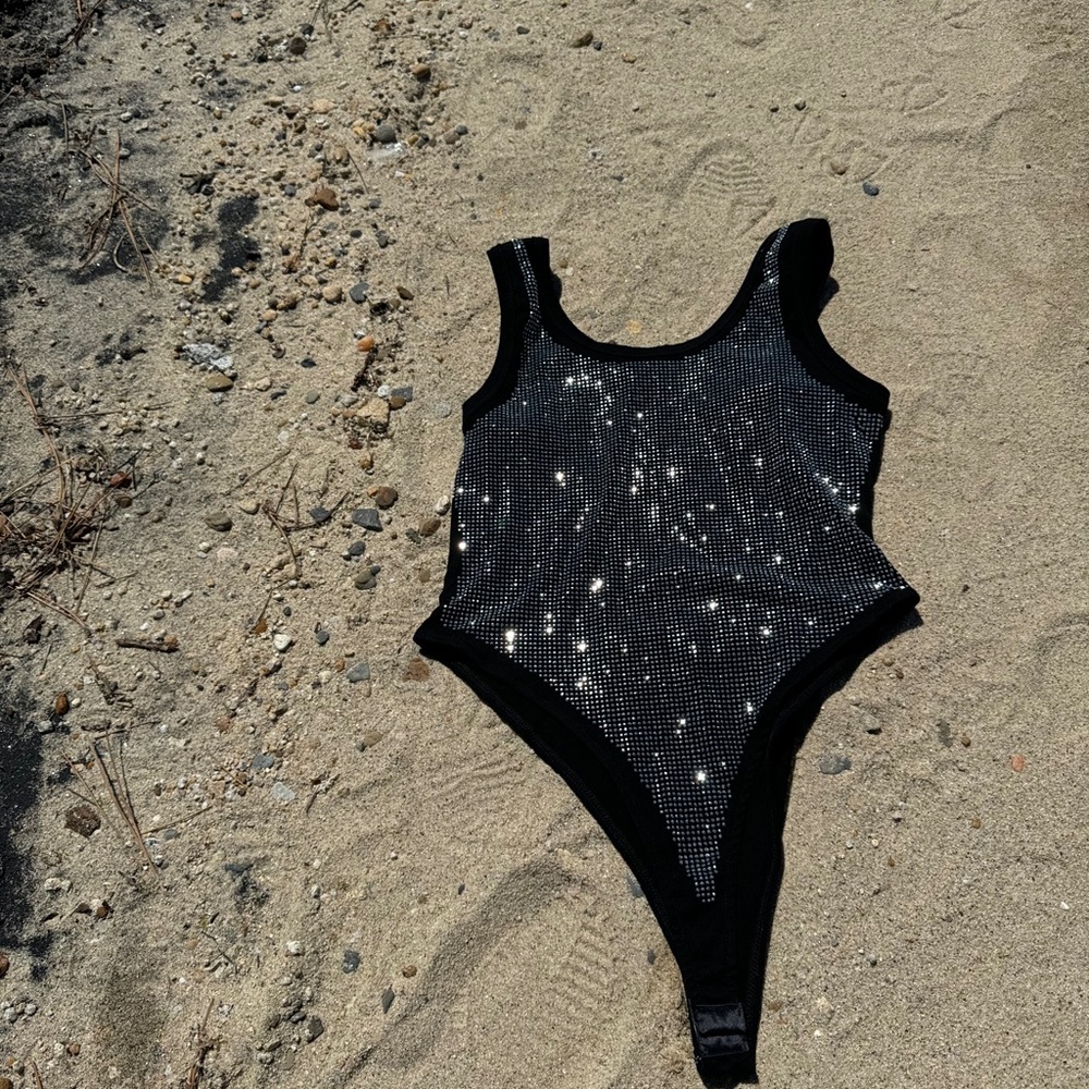 Black Rhinestone Bodysuit